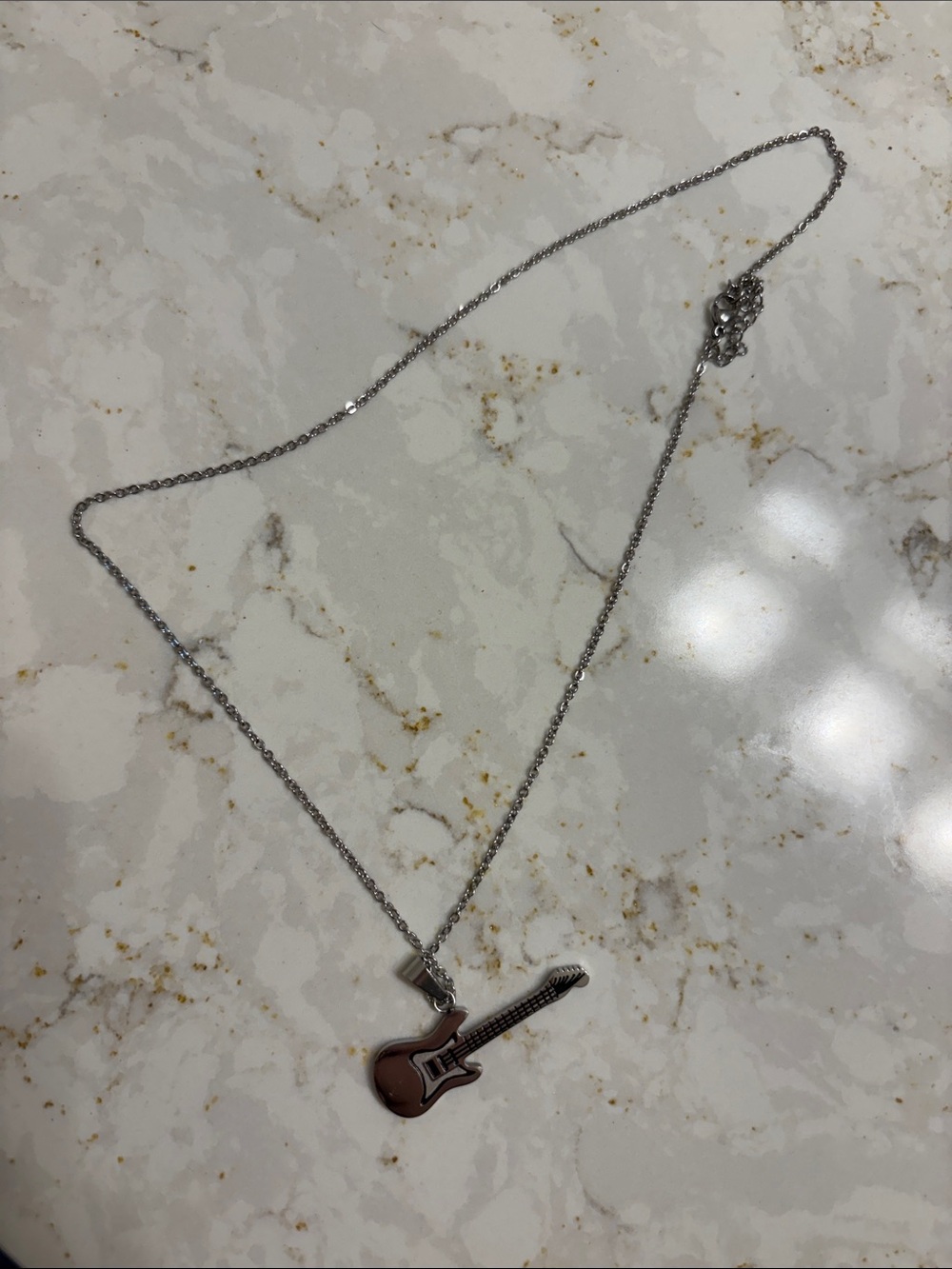 Silver Guitar Pendant Necklace - Accessory